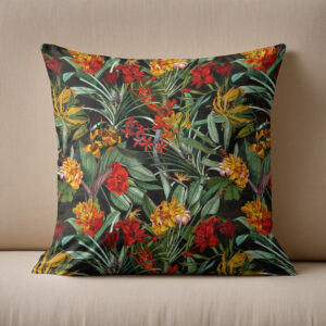 Kissen: Dunkle Tropen Dschungel Reise- Mitternachts-Vintage mit Blumen und Blättern