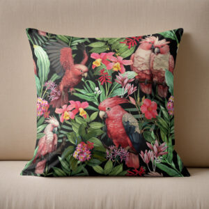 Kissen: Mitternachtserwachen im Dschungel Paradies- Vintage- Papagein Tropenmotiv