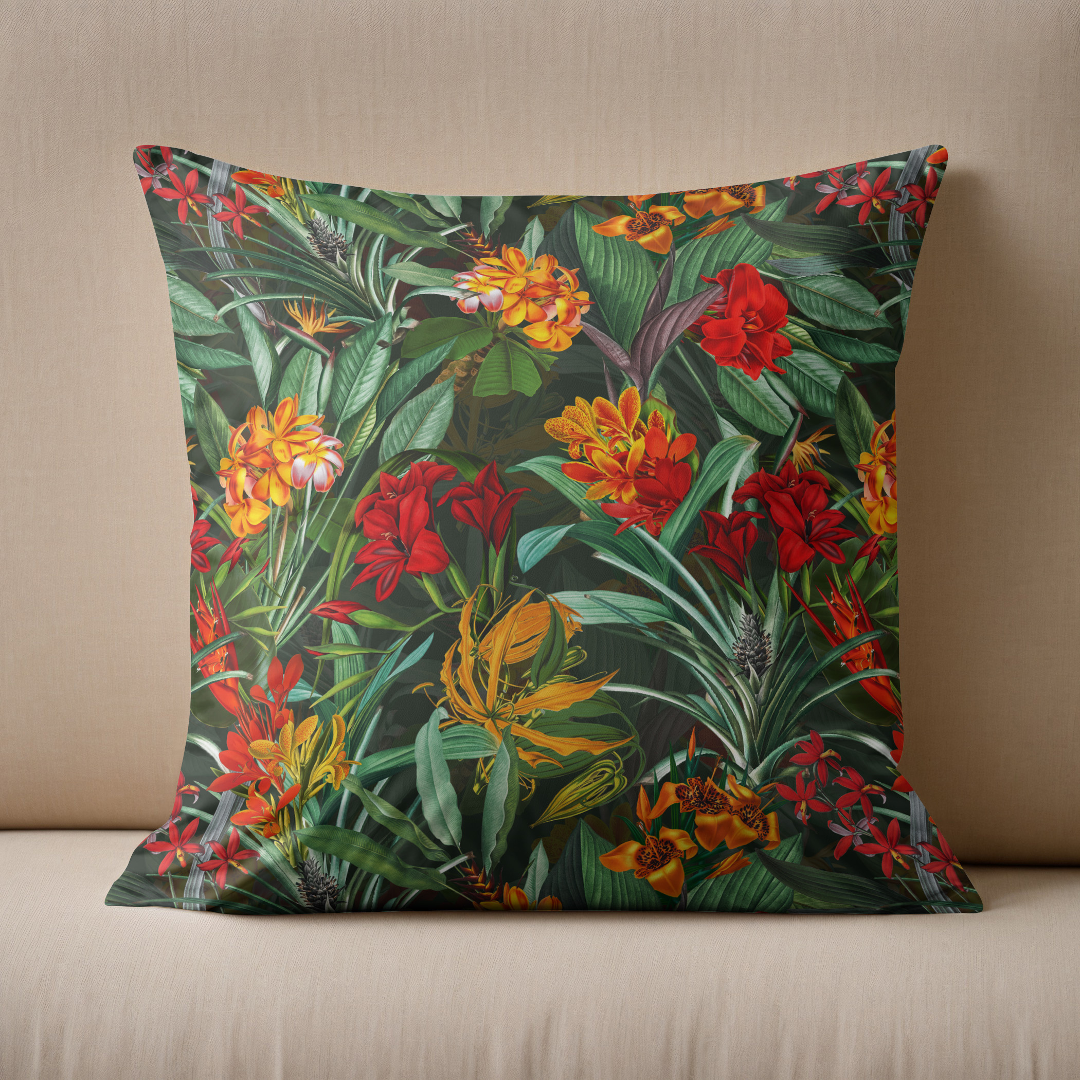 Kissen: Magische Mitternacht im Grünen- Vintage-Dschungel mit exotischer Note