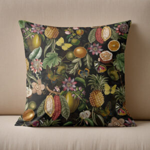 Kissen: Dunkle Romantik der Nacht- Vintage-Design mit Tropenfrüchten