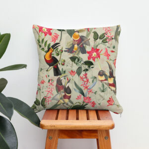 Kissen: Tukan Paradies im Retro-Look- Vintage-Dschungelmuster