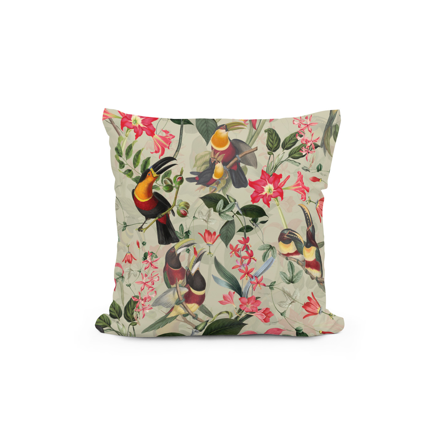 Kissen: Tukan Paradies im Retro-Look- Vintage-Dschungelmuster – Image 2