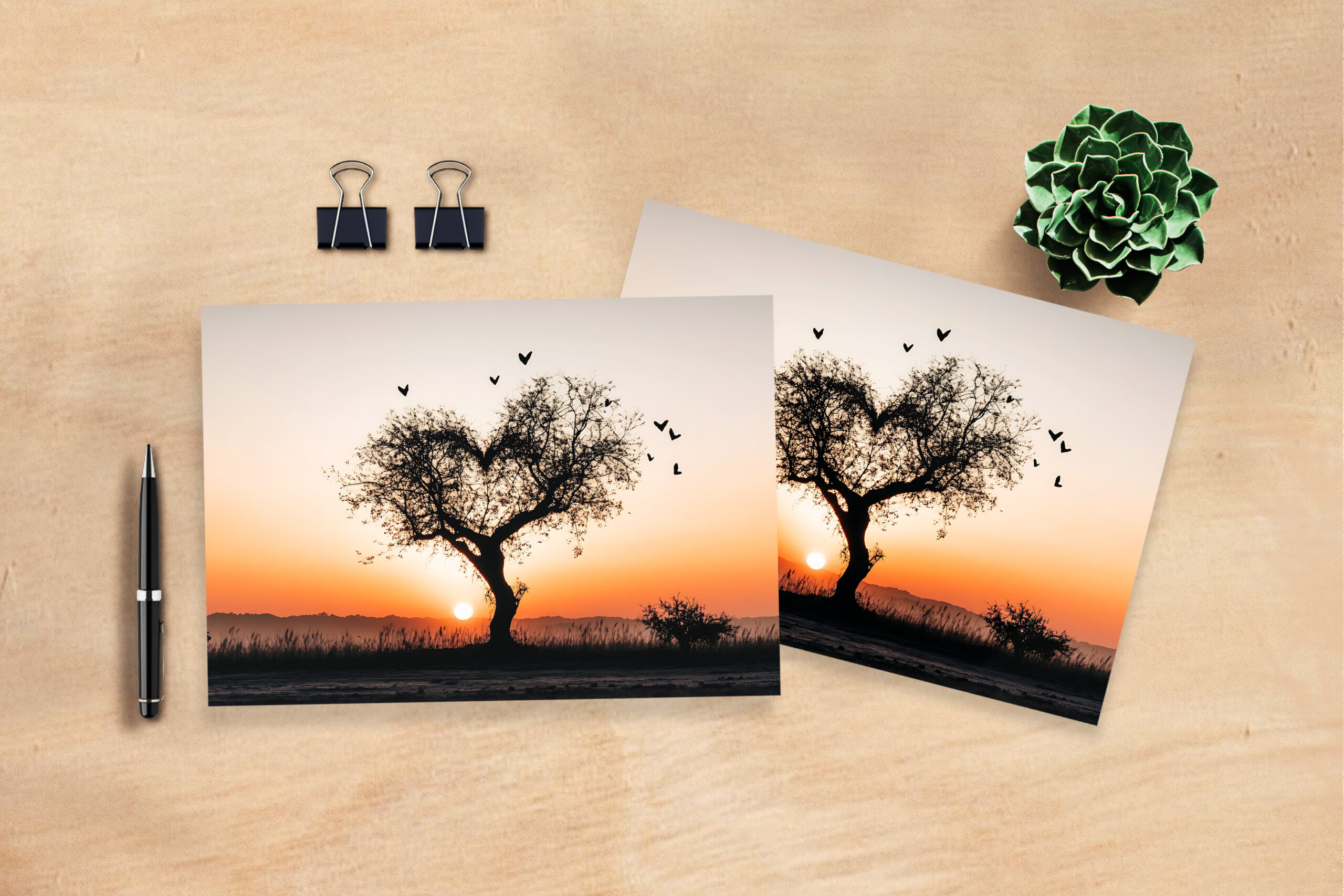 raxxa Postkarte: Herzbaum im Sonnenuntergang