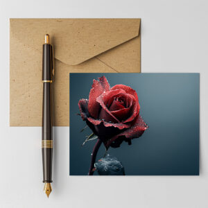 raxxa Postkarte: Rose mit Wassertropfen auf den Blütenblättern