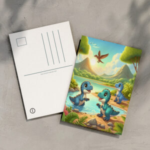 raxxa Postkarte: Dino-Spielzeit im Abendlicht