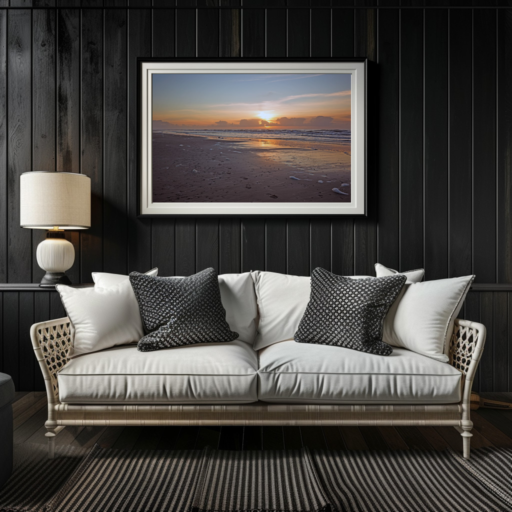 Poster: Sonnenuntergang am Nordseestrand in Dänemark