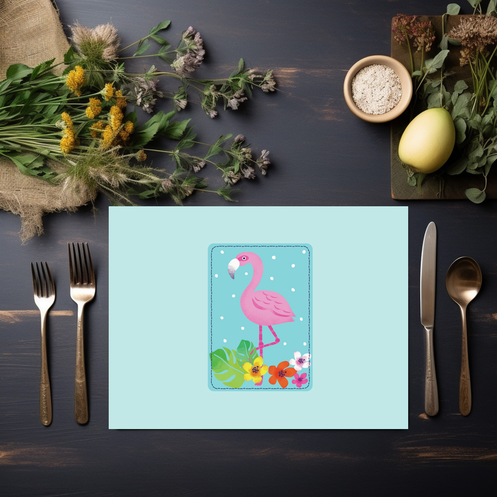 raxxa Premium-Tischset: Poppy, el flamenco que es feliz entre las flores - Imagen 2
