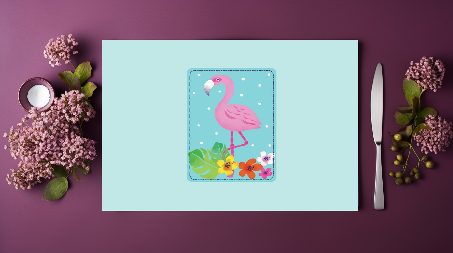 raxxa Premium-Tischset: Poppy, el flamenco que es feliz entre las flores - Imagen 3