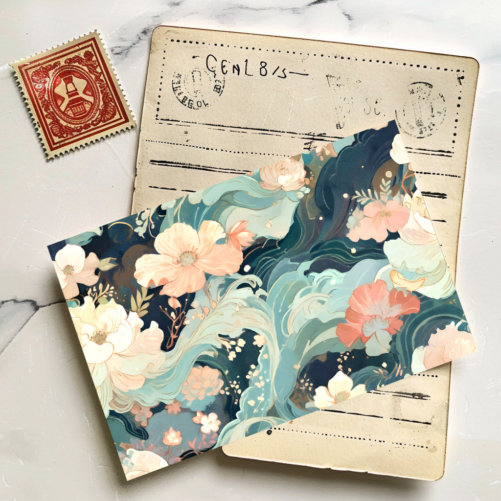 raxxa Postkarte: Flowers floating in the clouds and water green