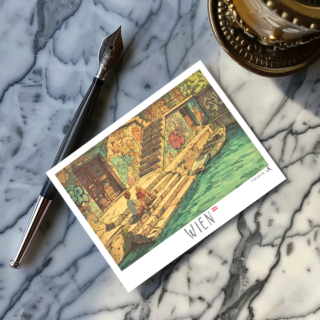 raxxa Postkarte: Donaukanal – Verblasste Gespräche