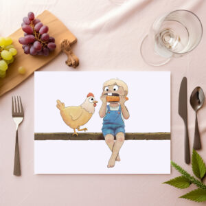 raxxa Premium-Tischset: Junge mit Huhn