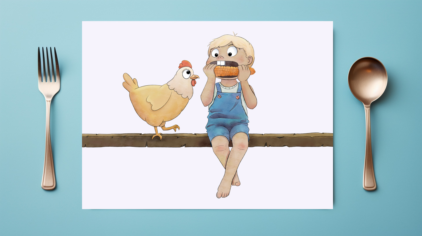 raxxa Premium-Tischset: Junge mit Huhn - Image 2