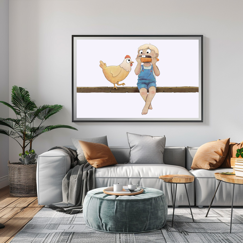 Poster: Junge mit Huhn