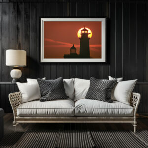 Poster: Leuchtturm im Sonnenaufgang