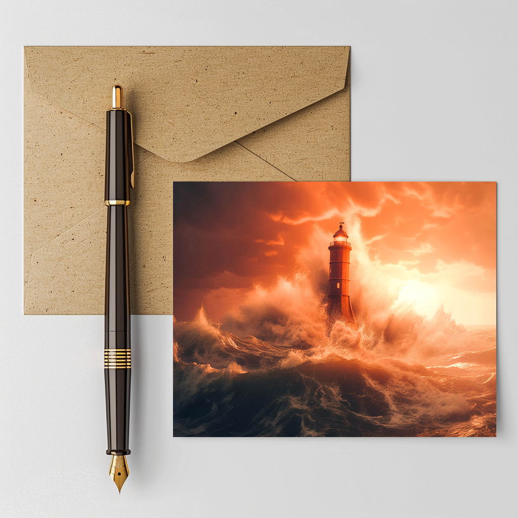 raxxa Postkarte: Selbst die Wellen neigen sich vor dem Leuchtturm