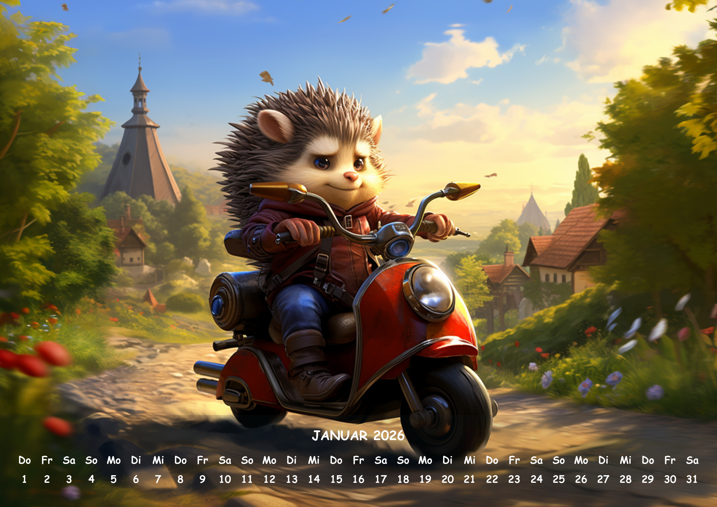 raxxa Premium-Monatskalender Animals on Bikes 2026 – Image 3