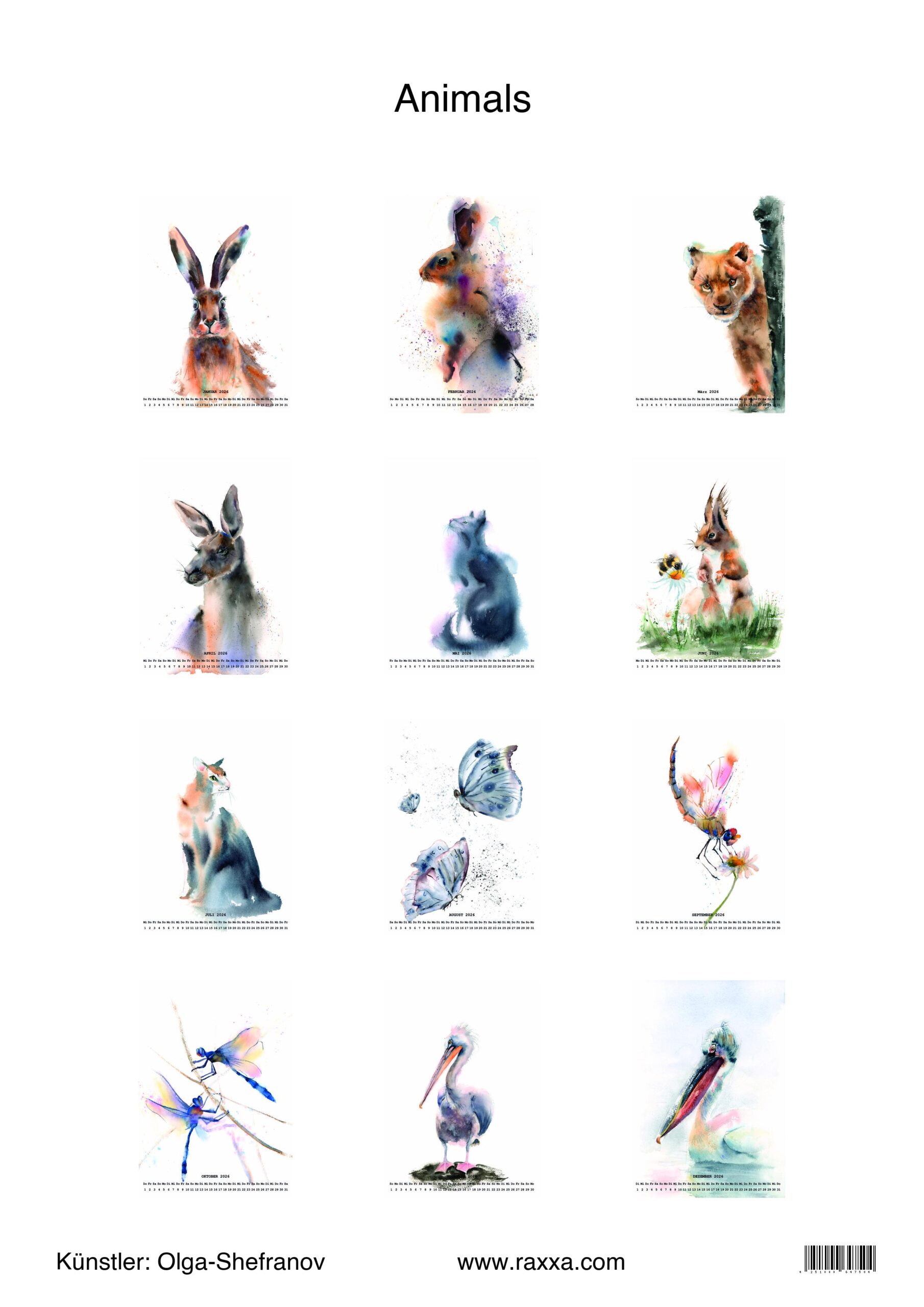 raxxa Premium-Monatskalender Animals 2026 – Bild 2