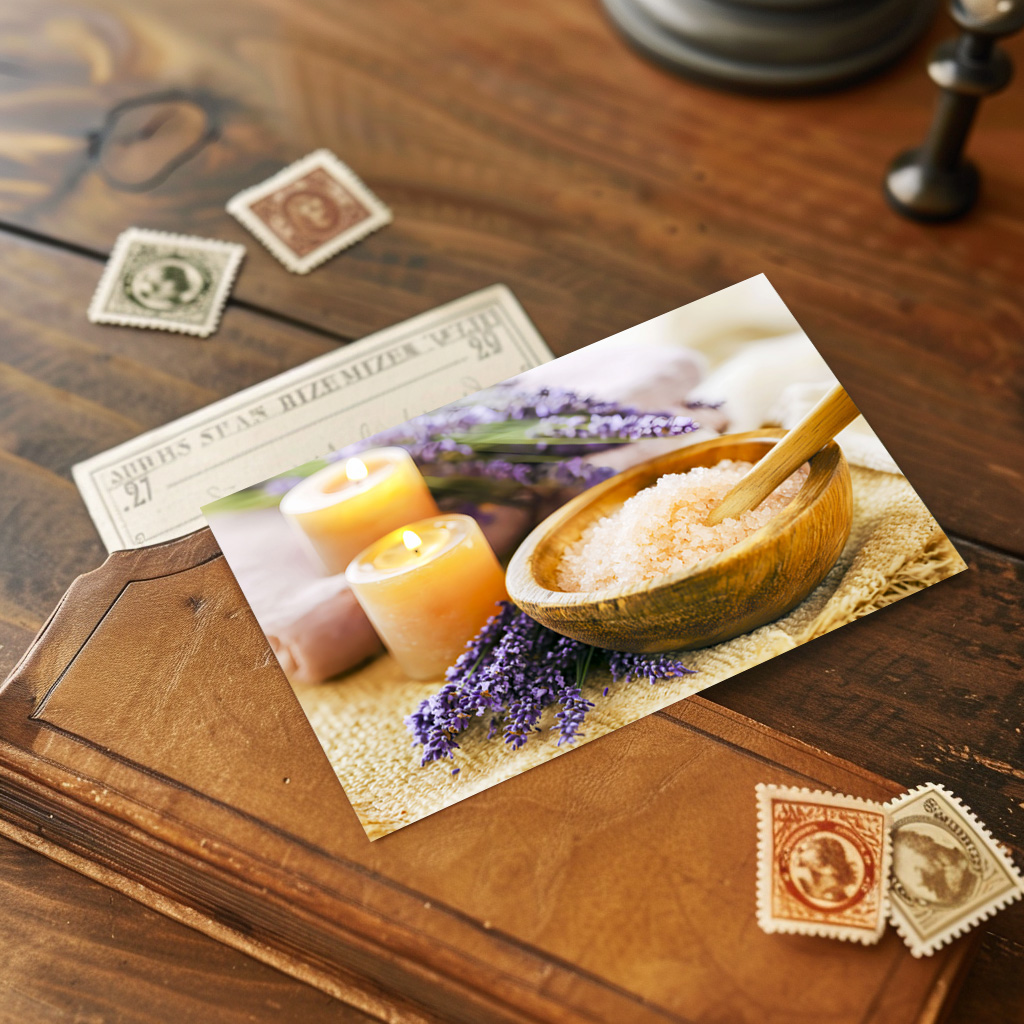 raxxa Postkarte: Lavendel, Kerzenlicht und Badesalze