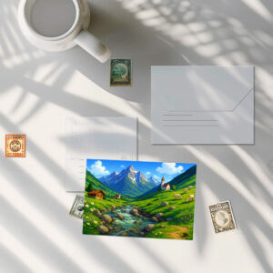 raxxa Postkarte: Bachlauf in den Alpen im Anime Stil