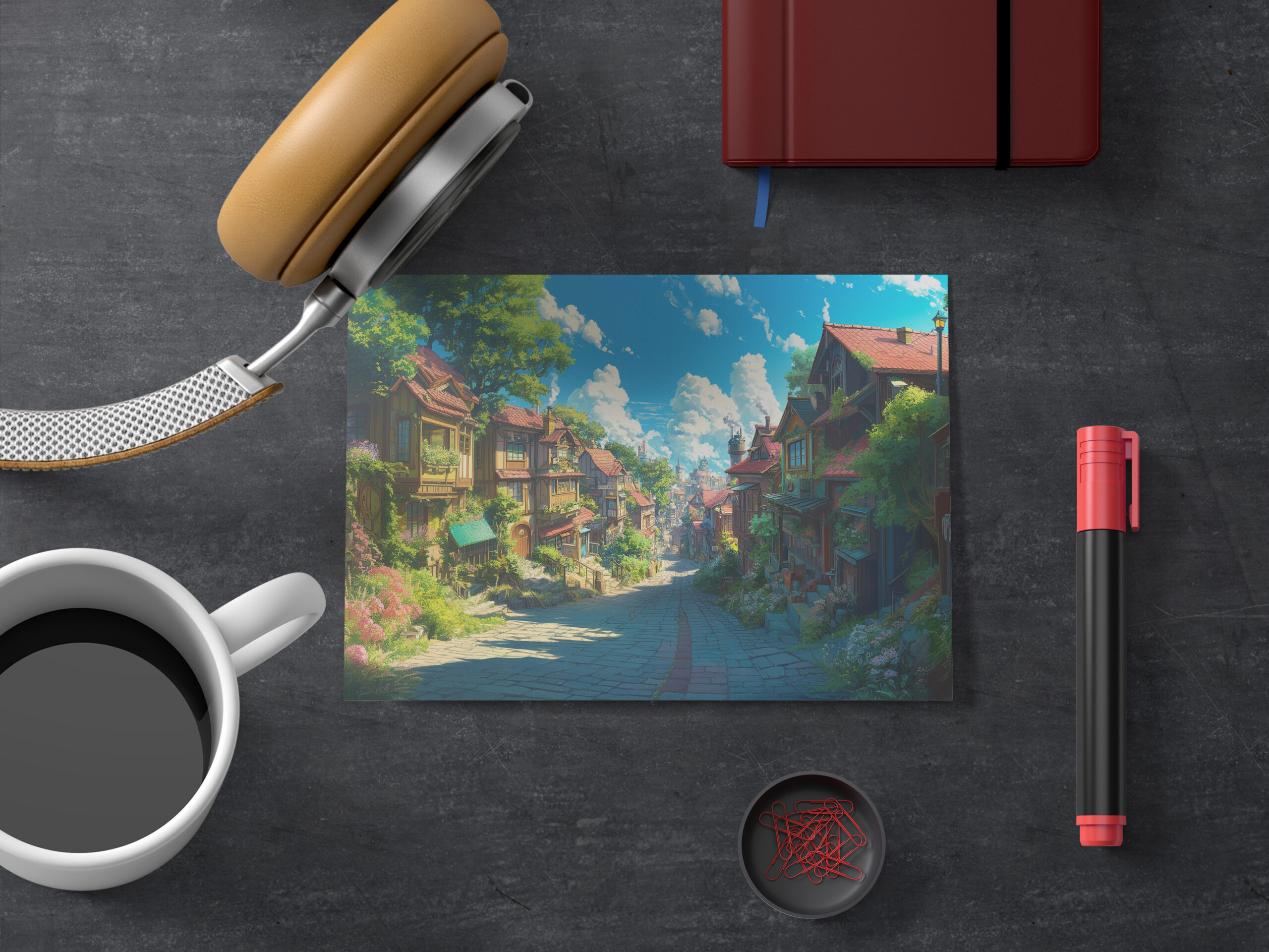 raxxa Postkarte: Weg durch ein Fantasy Dorf im Anime Stil