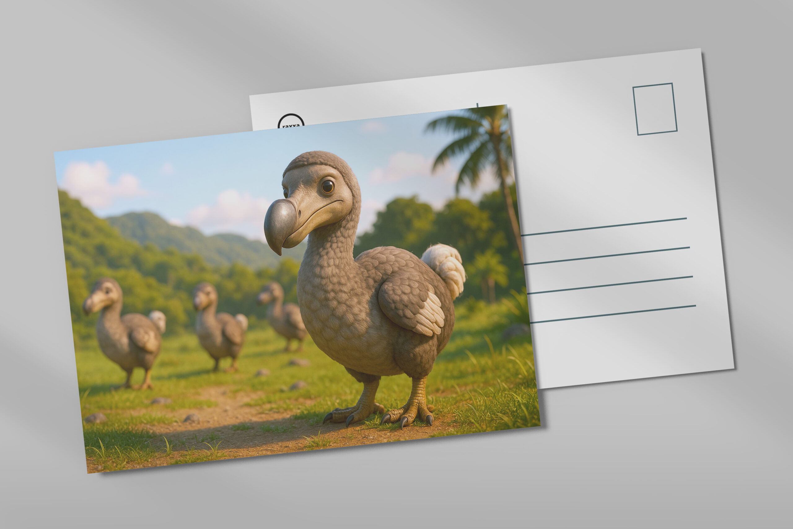 raxxa Postkarte: Ausgestorbene Tiere - Neugieriger Dodo im Comic-Stil