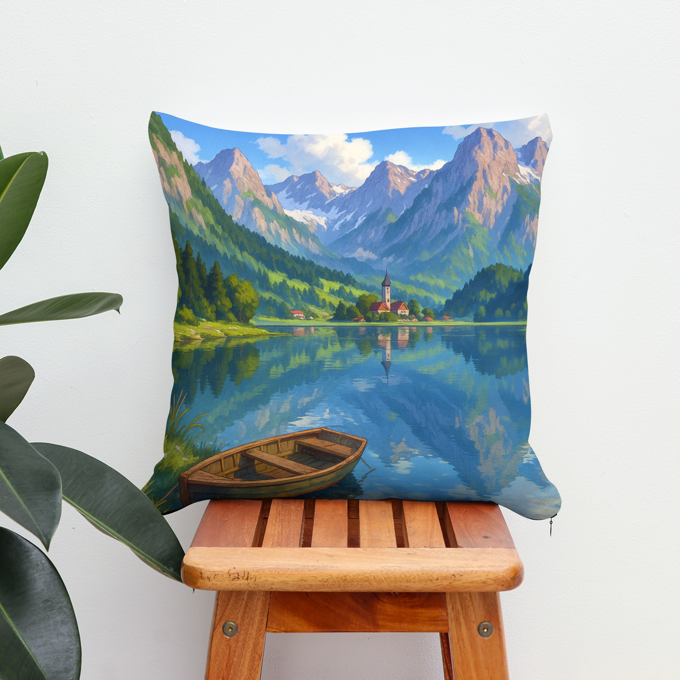 Kissen: See in den Alpen im Anime Stil