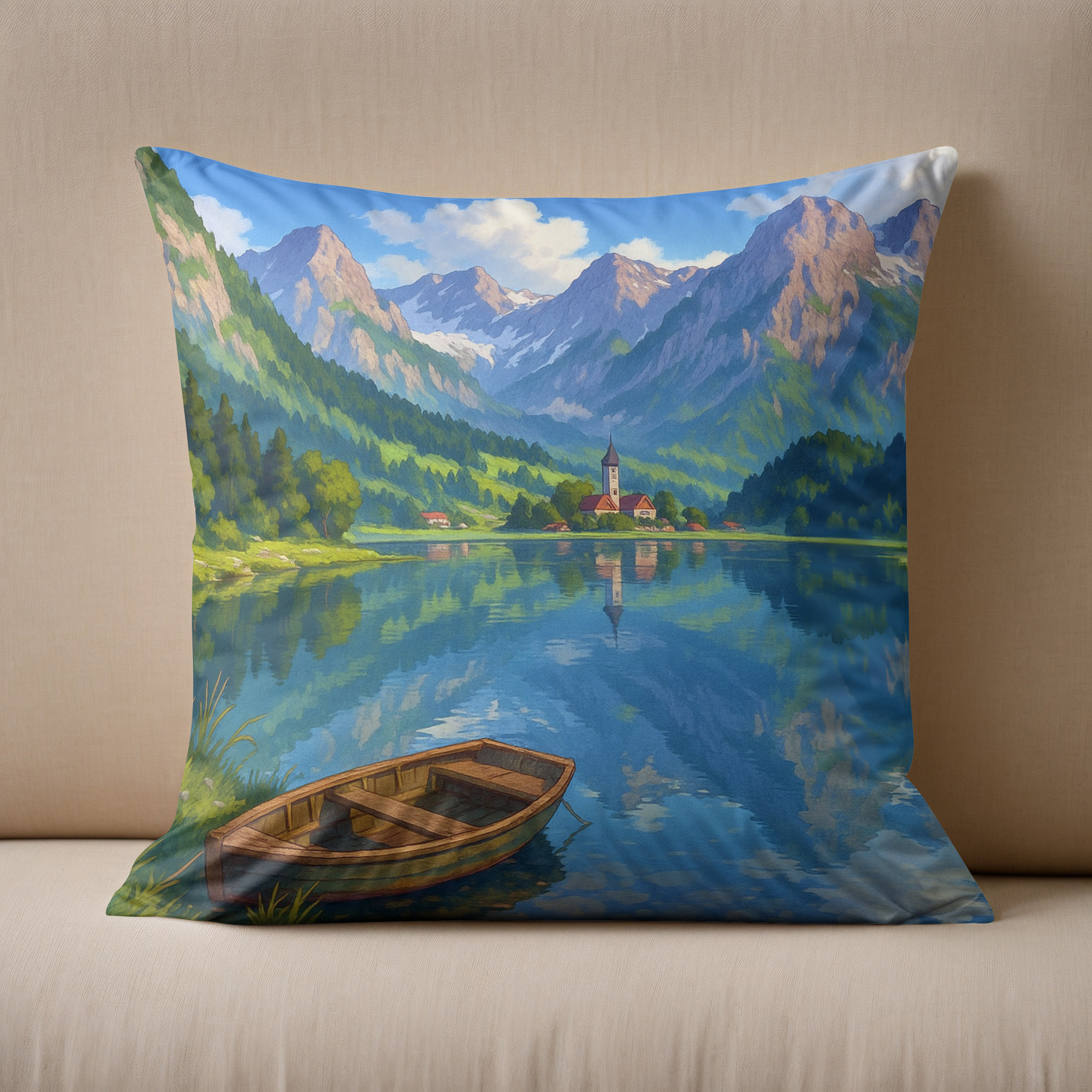 Kissen: See in den Alpen im Anime Stil - Imagen 2