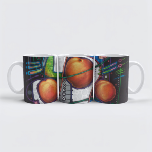 raxxa Premium-Tasse: Three oranges and one slice on the table only