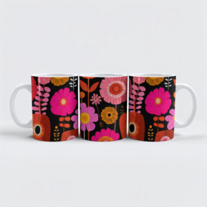 raxxa Premium-Tasse: Rosa-orange Blumen – Retro-Matisse-Blumenmuster im Midcentury-Stil