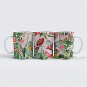 raxxa Premium-Tasse: Farbenfrohe Vintage Papagein im Dschungel
