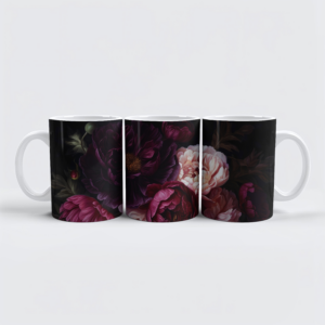 raxxa Premium-Tasse: Vintage Dunkelheit- Blumen auf Schwarz in barockem Glanz