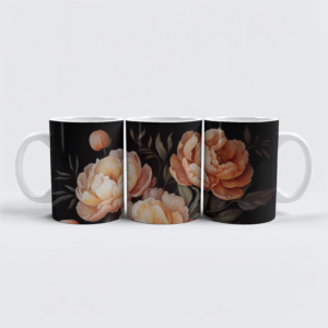 raxxa Premium-Tasse: Florale Poesie im Dunkeln- Gothic-Schönheit auf Schwarz