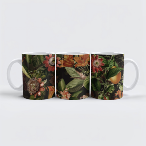 raxxa Premium-Tasse: Geheimnisvolle Blüten bei Nacht- Dunkles Vintage-Jungle-Muster