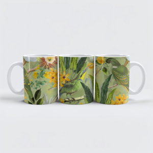 raxxa Premium-Tasse: Tropische Zeitreise- Grüne Vintage Vögel im Dschungel