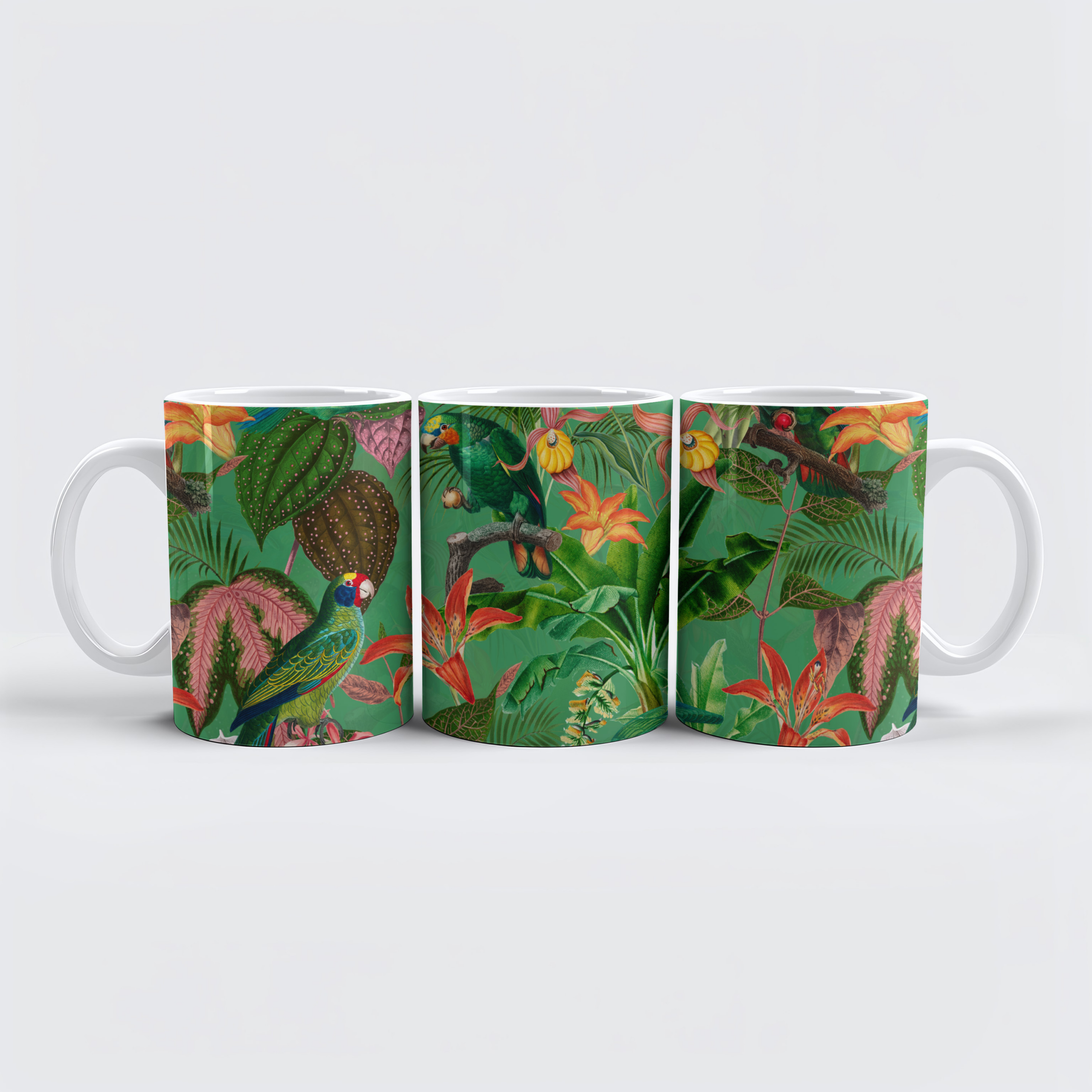 raxxa Premium-Tasse: Elegantes Erbe aus dem Dschungel- Vintage Papagein-Design