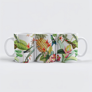 raxxa Premium-Tasse: Elegantes Erbe aus dem Dschungel- Vintage Kolibris und Ananas