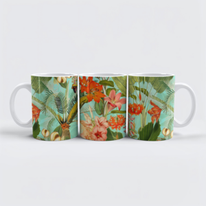 raxxa Premium-Tasse: Türkis Tropische Träume in Vintage- Blumen und Dschungel