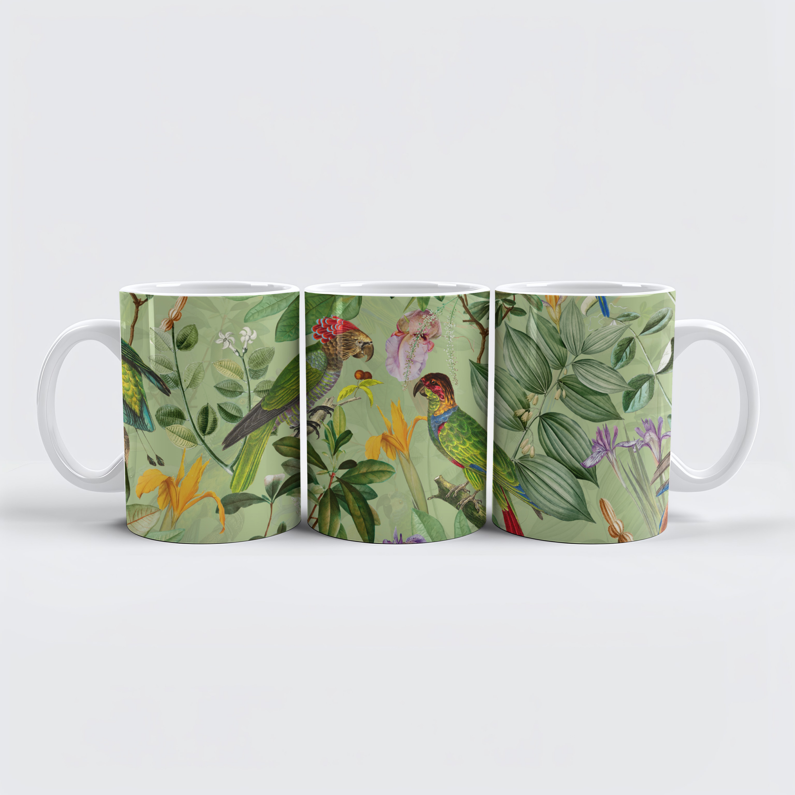 raxxa Premium-Tasse: Papagein im Grünen Vintage Blumen Dschungel