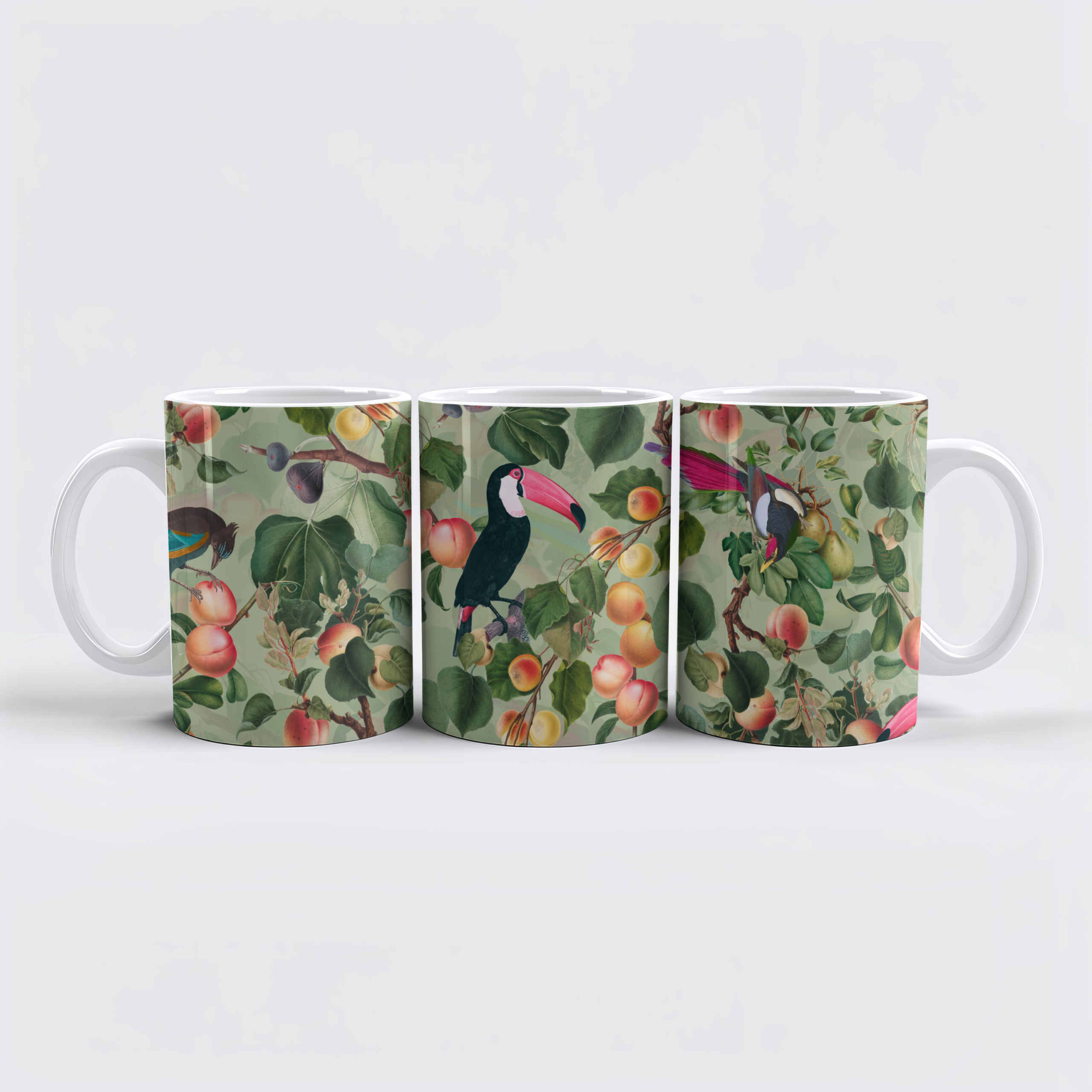 raxxa Premium-Tasse: Exotische Vintage Tukans im Früchte Paradies