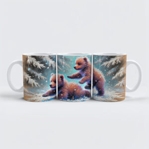 raxxa Premium-Tasse: Playful Bear Cubs in Snow Pastel Chalk Drawing