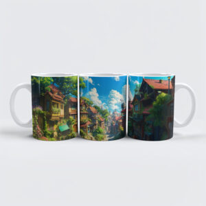 raxxa Premium-Tasse: Weg durch ein Fantasy Dorf im Anime Stil