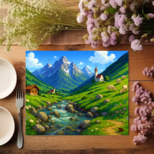 raxxa Premium-Tischset: Bachlauf in den Alpen im Anime Stil