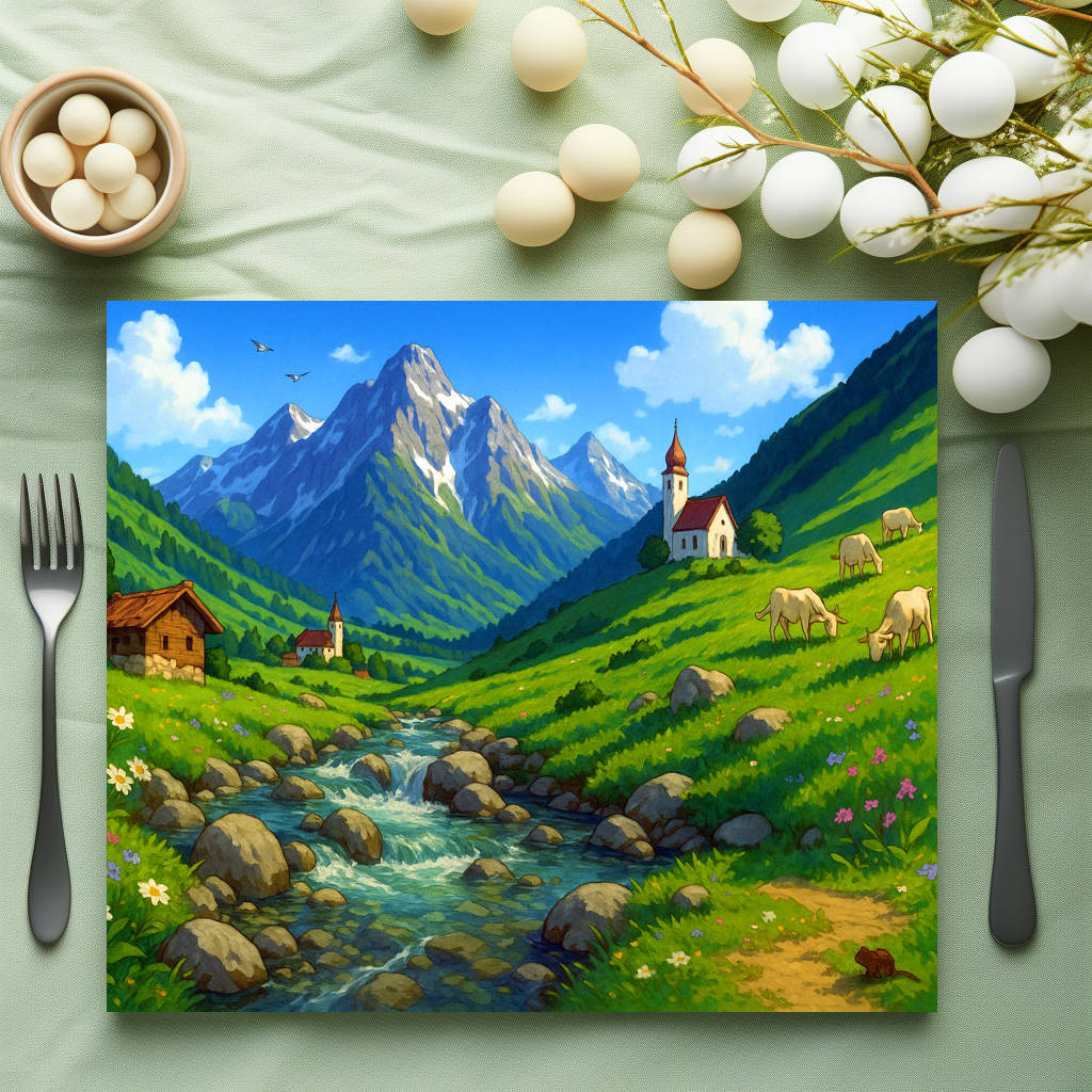 raxxa Premium-Tischset: Bachlauf in den Alpen im Anime Stil – Bild 3
