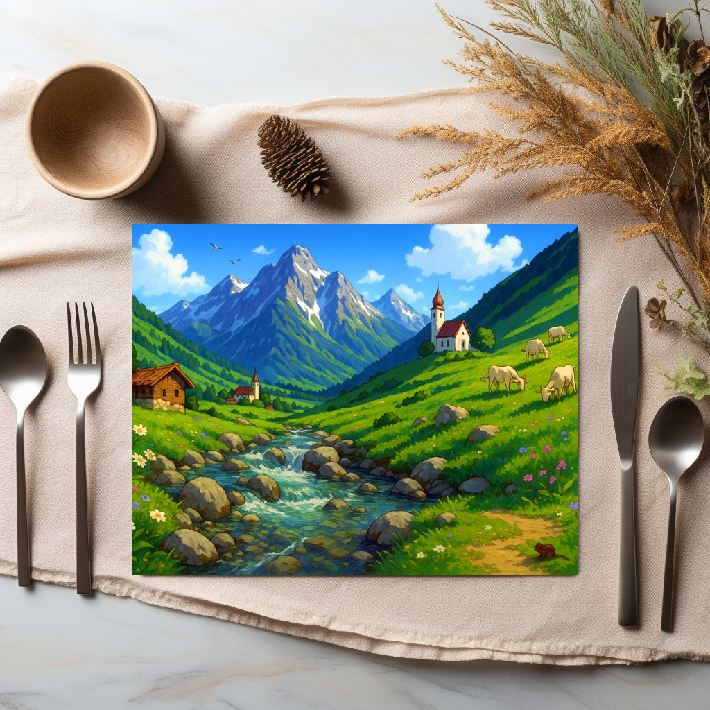 raxxa Premium-Tischset: Bachlauf in den Alpen im Anime Stil – Bild 2