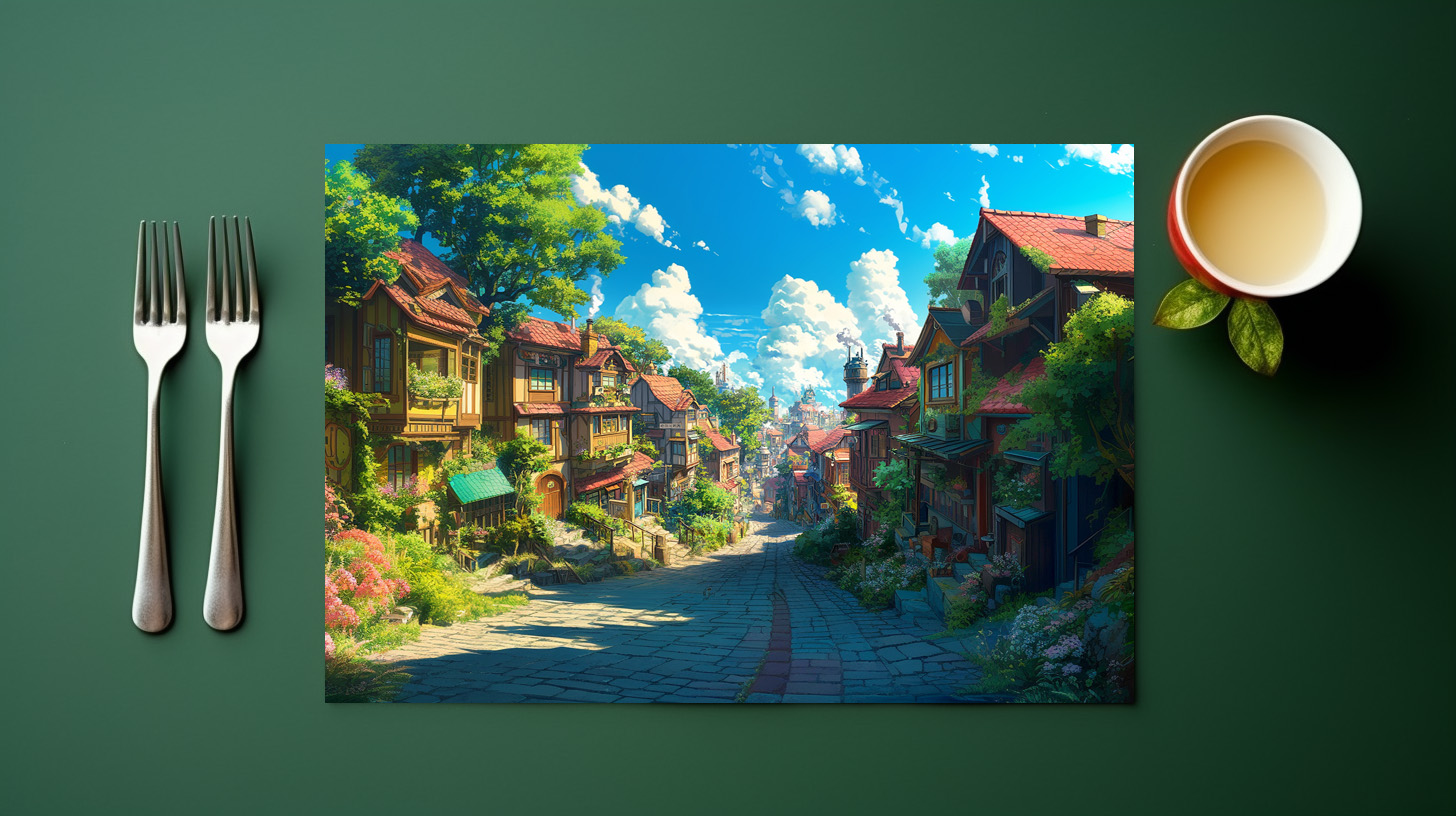 raxxa Premium-Tischset: Weg durch ein Fantasy Dorf im Anime Stil – Image 3