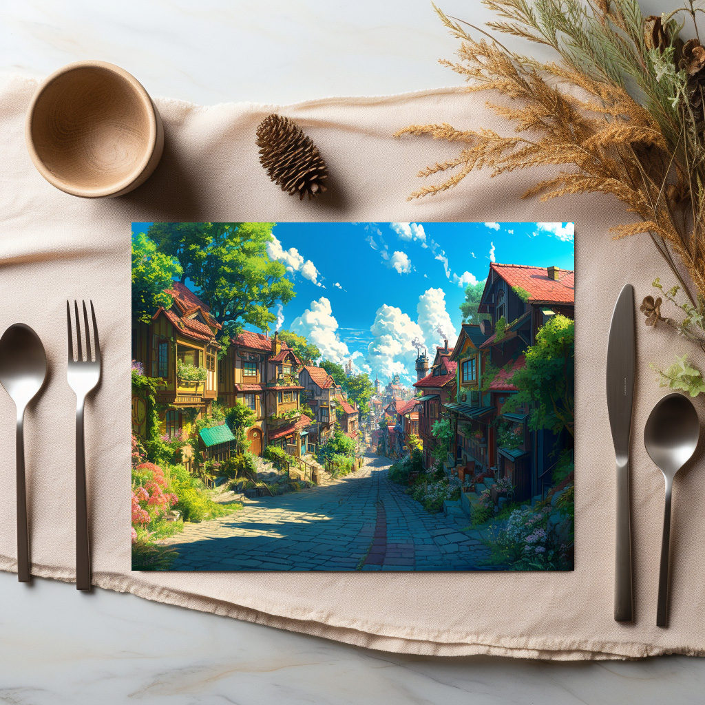 raxxa Premium-Tischset: Weg durch ein Fantasy Dorf im Anime Stil – Image 2