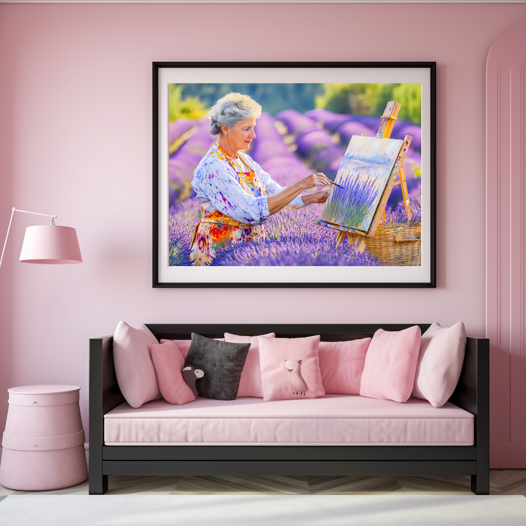 Poster: Malerin im Lavendelfeld