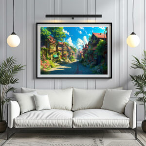 Poster: Weg durch ein Fantasy Dorf im Anime Stil