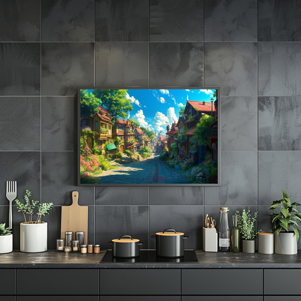 Poster: Weg durch ein Fantasy Dorf im Anime Stil - Image 3