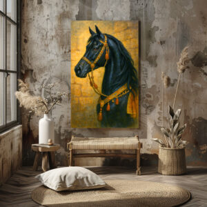 Poster: Schwarzer arabischer Hengst in königlichem Zaumzeug